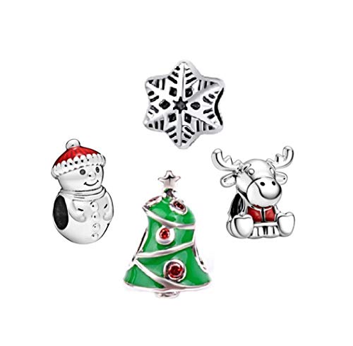 Set of 4 Christmas Winter Themed #2 Snowman Snowflake Reindeer Tree Charm Beads
