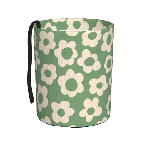 Image of Car Trash Bag Vintage Green Groovy Flowers Waterproof Trash Small Car Can Portable Collapsible Car Garbage Can Hanging for Back Seat Floor or Hanging Headrest Car Decor Road Trip Essentials