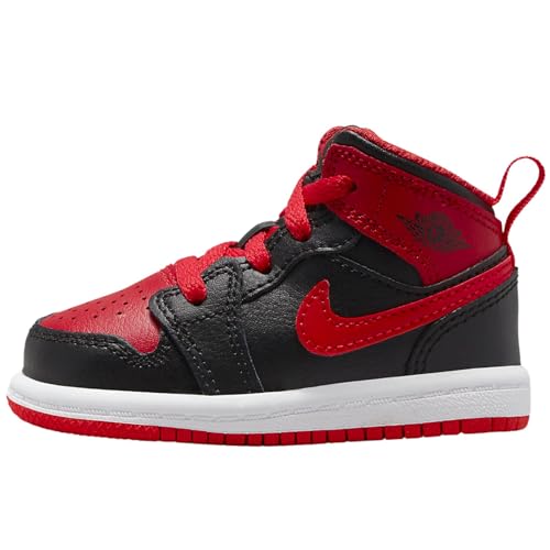 NIKE Jordan 1 MID (TD) Toddler DQ8425-060 (Black/FIRE RED-White), Size 3