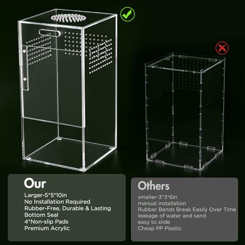 Image of Pre-Assembled Jumping Spider Enclosure, Acrylic Terrarium with Magnetic Door & All-Side Ventilation, Habitat for Spiderling, Mantis, Tarantula, Snail (5 inchx5 inchx10 inch)
