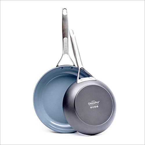 GreenPan Paris Pro Hard Anodized Healthy Ceramic Nonstick, 8" and 10" Frying pan Skillet Set, PFAS-Free, Dishwasher Safe, Grey