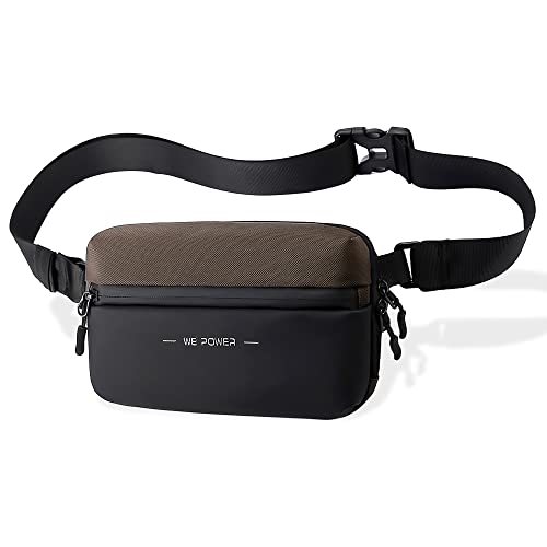 AOCINA Belt Bag for Women Men Water Resistant Sling Bag Multi-pockets Waist Pack Crossbody Bum Bags for Hiking Running Travel(Black-Brown)
