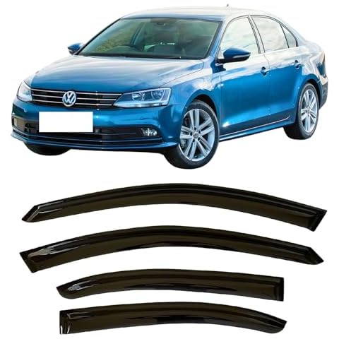 2011-2018 Tape-On Side Window Visor Deflectors for Volkswagen VW Jetta Sedan Smoke Tinted Rain Guards 2012 2013 2014 2015 2016 2017 Cover