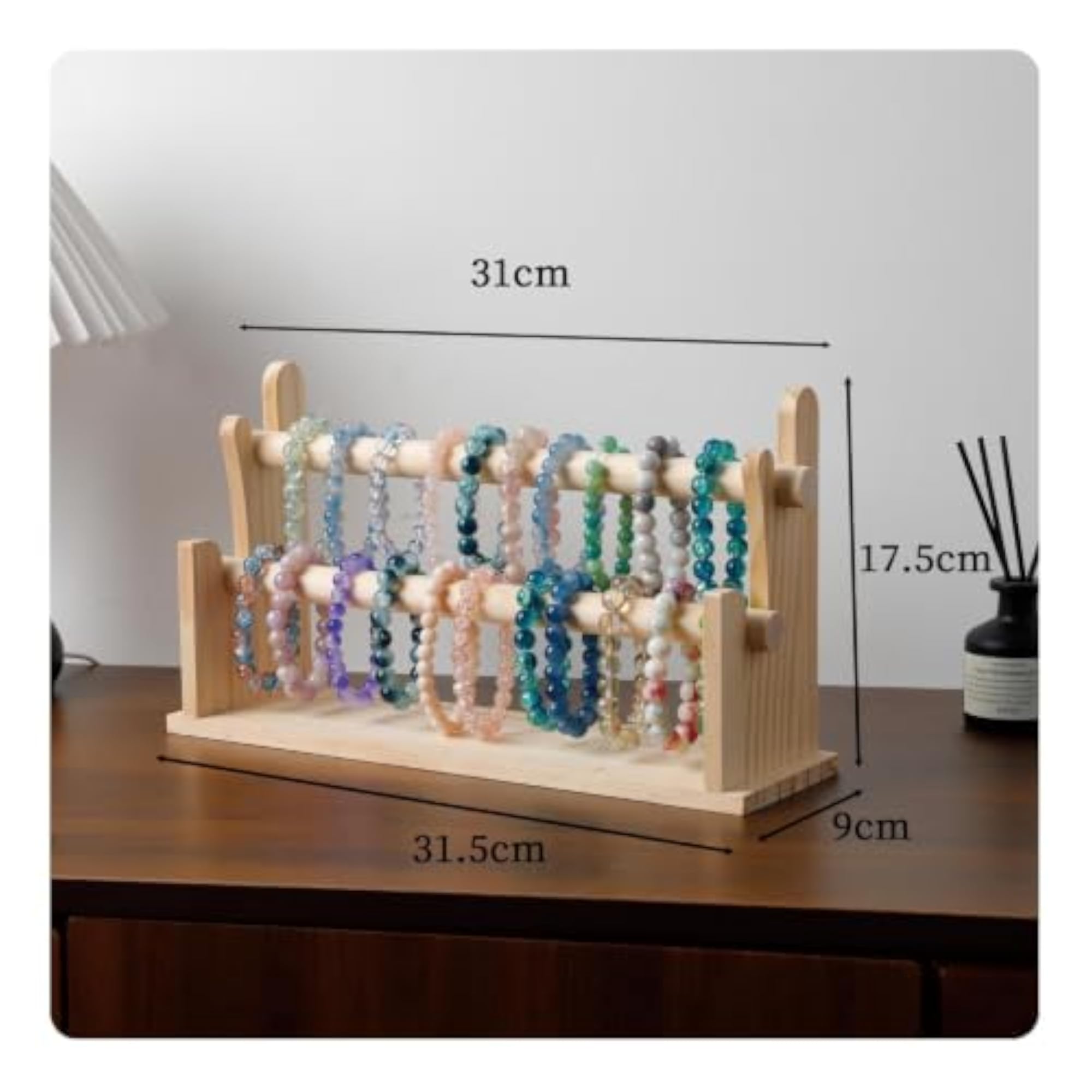 Solid Wood Jewelry Display Rack with Horizontal Rods