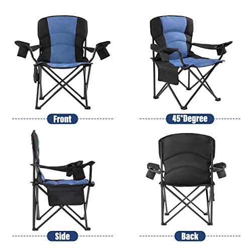 Oversized Folding Camping Chair Outdoor, Heavy Duty Foldable Lawn Chair For Adults Support 440Lbs, Collapsible Large Padded Camp Chair With Cup Holder&Carry Bag For Fishing Outside Sports Picnic(Navy) #TOP7