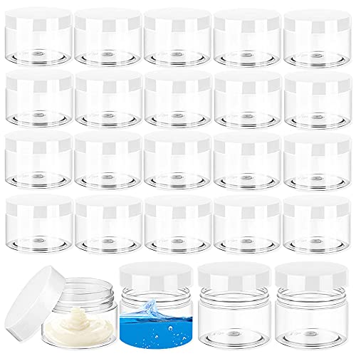 24 opakowania 30 ml plastikowe okrągłe przezroczyste słoiki z białymi pokrywkami, pojemniki na kosmetyki prosty słoik, pojemniki podróżne słoiki doniczki na przybory toaletowe, kremowy, płynny szlam