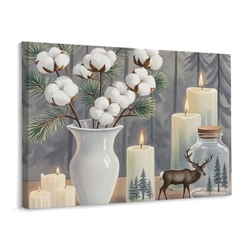 Toile de Noël bougies de pin pour réchauffer le salon en hiver