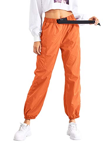 Floerns Women's Drawstring Pockets Casual Thin Hiking Cargo Pants Orange XS
