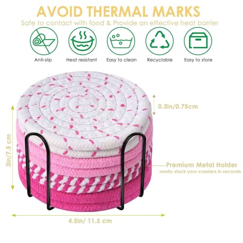 Getränkeuntersetzer, 8 Stück, mit Halter, 4-farbig, gewebte, saugfähige Untersetzer-Set, minimalistische 10,9 cm große Tassenmatte für Heimdekoration, Esstisch, Wohnzimmer, Tischschutz für Kaffee