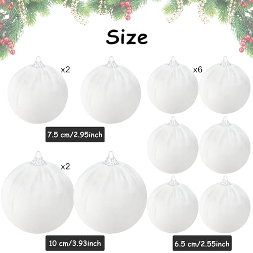 Gresorth 10pcs Velvet Handmade Ornament Plastic Shatterproof Fabric Wrapped Ball Flocked Xmas Hanging Christmas Tree Home Fireplace White by Gresorth - Image 3