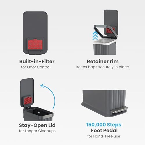 Image of iTouchless SoftStep 50 L / 13.2 Gallon Slim Step Pedal Kitchen Trash Can with Odor Filter, Indoor Recycling Bin, Durable Dent-Proof, Stainless Steel Trim Garbage Bin with Lid, Home Office Gray Plastic