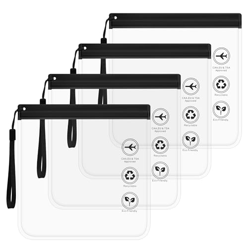 Iridsmole 4pcs Airport Security Liquids Bags, 20X20 cm Clear Airport Bags for Liquids, TSA Approved Security Toiletry Bag, Waterproof Wash Bag Travel Accessorie Holiday Essentials for Women/Men