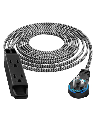 Condition photo showing Good Condition for SURAIELEC 15FT 360ï¿½ Rotating Extension Cord with Multiple Outlets, 3-Outlet Braided Flat Wall Plug, 16 AWG Thin Black Extension Cord for Indoor Lights, Small Spaces, Right Angle Socket, ETL Listed