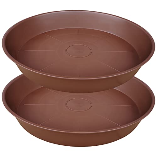 Bleusea 2 Pack Of Plant Saucer 20 22 Inch, 3.6" Depth, Large Heavy Duty Plastic Saucers 21" Round, Plant Drip Trays For For Indoors Outdoor, Plant Water Tray For Planters 19-23" (Chocolate) #TOP9