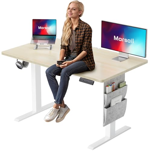 Image of Marsail Standing Desk Adjustable Height Home Office Desk,48x24 Inch Electric Standing Desk, Stand up Desk with Storage Bag,Headphone Hook for Computer Workstations Desk 4 Memory Preset