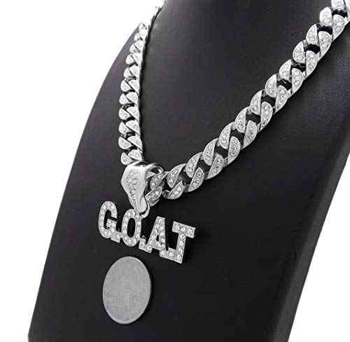 NYFASHION101 Stone Stud GOAT Pendant with 10mm Iced Out Bling Miami Cuban Chain Necklace3