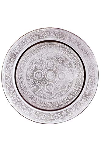 Orientalisches rundes Tablett aus Messing AFAF Silber 30cm groß | Marokkanisches Teetablett Silberfarbig | Orient… – Bild 8