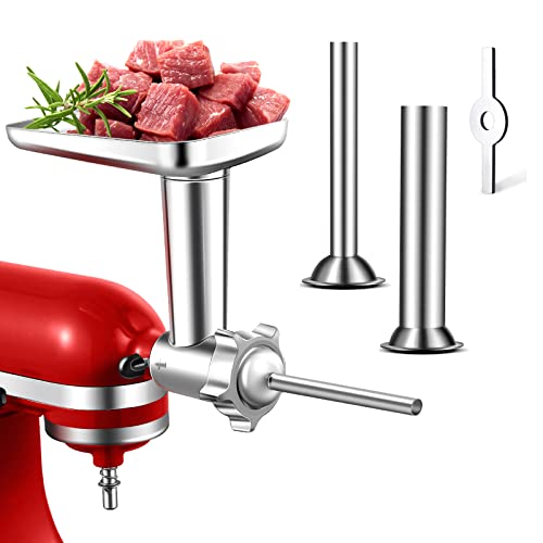 Amzchef Sausage Stuffer Attachment For Kitchenaid, 4 Pieces Stainless Steel Sausage Maker Kit, Include 3 Sizes Grinder Stuffer And Sausage Stuffer Ring #TOP24