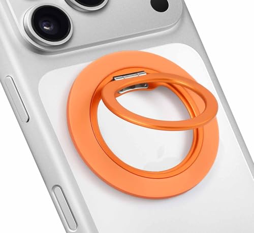 Jsoerpay Ultra-Thin Magnetic Phone Grip for MagSafe Strong Magnet Phone Ring Holder Includes Metal Ring Compatible with iPhone Androids Removable Hands-Free Selfie/Video Orange