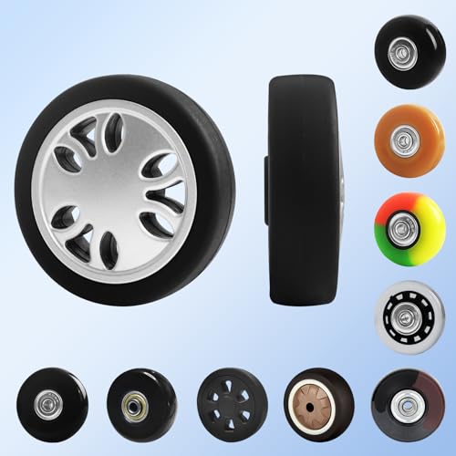 ASUNTOM 8PCS Luggage Wheels Replacement, 2 Inch TPU Rubber Smooth Silent Double-Row Spinner Wheels for Suitcase, Trolley Bag, Drawbar, Travel Box Caster Repair, Silver by ASUNTOM - Used condition - Image 5