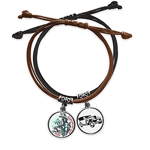 Bracelet graffiti rue en corde et cuir avec charms minibus pour look streetwear tendance