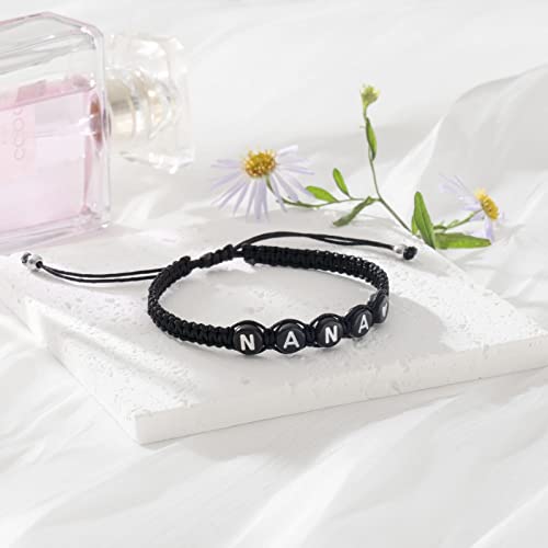 Image of Braided Rope Bracelet Adjustable Jewelry for Family Sisters Mom Grandma BFF | Adjustable black woven rope bracelets with personalized letter engraving.gifts for family, sisters, grandma & best friends