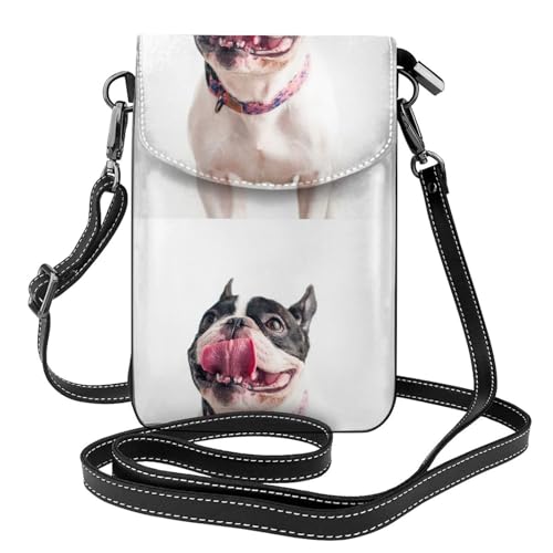 Pochette téléphone portable femmes bouledogue français petit sac bandoulière portefeuille cuir PU