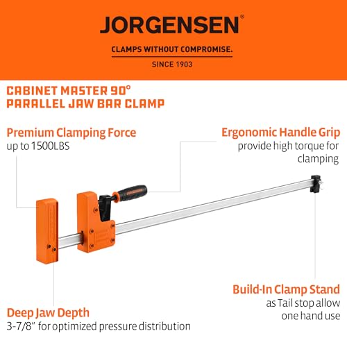 Image of Jorgensen 30-inch Bar Clamps Set, 2-pack 90 Parallel Clamps Cabinet Master, Steel Jaw Bar Clamp for Woodworking, 1500 lbs load Limited