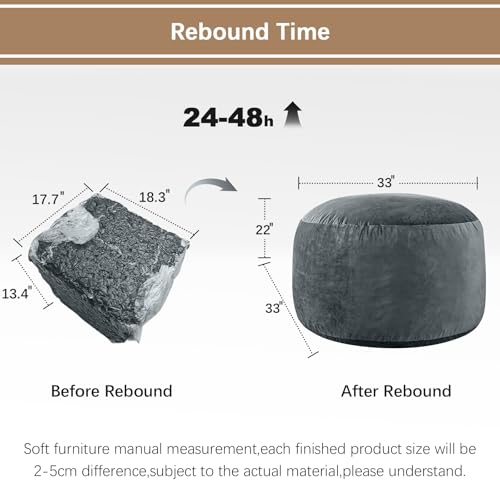 Image of 3 Feet Bean Bag Chair - BeanBag Chairs for Adults, Living Room Furniture Sofa with Soft Micro Fiber Cover, Round Fluffy Couch for Bedroom College Dorm - Grey