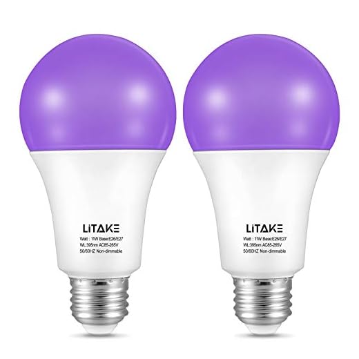 UV svart glödlampa LITAKE 11 W LED UV E27 glödlampa svart ljus glödlampa 385–400 nm UVA svart ljus UV belysning festljus neonfärger för halloween fest disco klubb bar kroppskonst 2 st