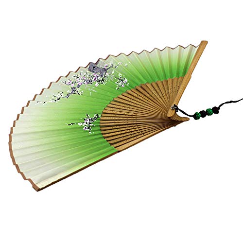Jsswb Green Handmade Silk Bamboo Folding Fan With Plum Flowers Painting #TOP5
