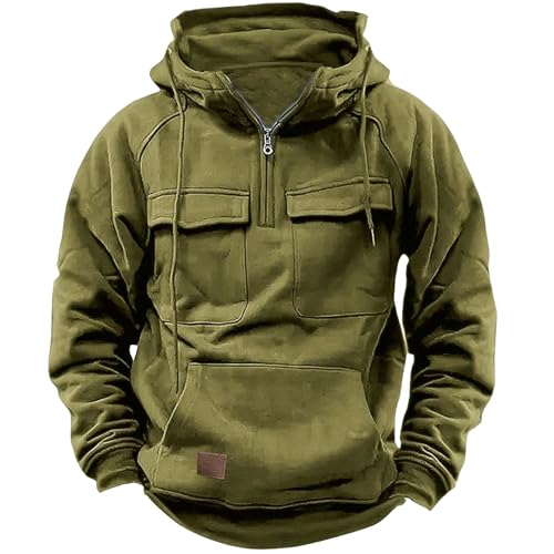 Mens Tactical Hoodie Cargo Hoodies Quarter Zip Up Sweatshirts Long Sleeve Pullover Tops Fall Jackets with Pockets
