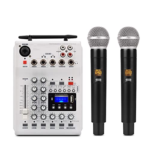 WDWDW Consola mezcladora de DJ portátil con Tarjeta de Sonido y micrófono UHF de 2 Canales para PC en casa, Estudio, grabación en Red en Vivo