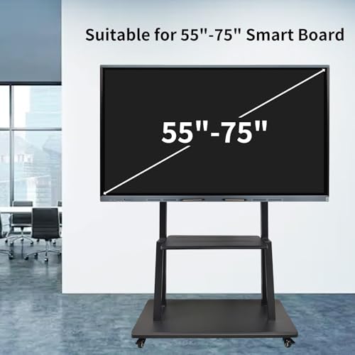 Image of Smart Board Stand for 55 inch-75 inch Interactive Whiteboard, Adjustable Mobile Stand with Four Lockable Wheels, Storage Shelf, Designed for Versatile Classroom, Home, Office
