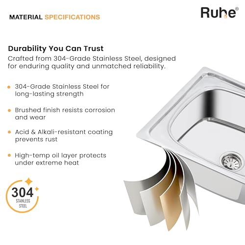 Image of Ruhe? Oval Single Bowl 24x18x9 Inches Kitchen Sink | 304-Grade Stainless Steel Oval Single Bowl Kitchen Sink | Glossy Finish | Including Sink Coupling and Waste Pipe