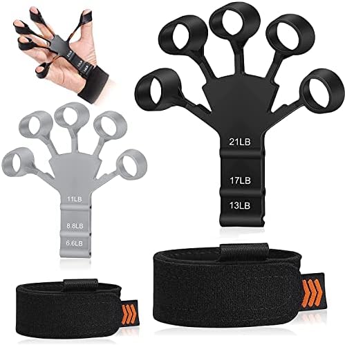 Finger Exerciser Grip Strength Trainer Finger Strengthener Hand Grip Strengthener Hand Exerciser Forearm Strengthener Hand Gripper for Hand Therapy, 6 Resistance Levels(Black+Grey,2PCS)