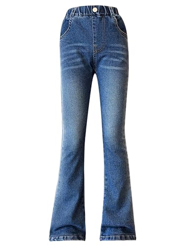 Kids Girls Denim Pants High Waistband Bell-Bottom Flared Jeans with Pockets Casual Outdoor Toursers2