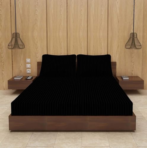 Image of BEVI - Home Premium Self Striped Double King Bedsheet Without Pillow Cover 300 TC Ultra-Soft 300 TC Microfiber Bed Sheet| Size (90 inch x 100 inch) Slate Black