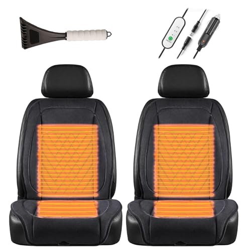 シートヒーター 車, 12V/24V、【10S急速加熱】, シートヒーター 後付け 車, 雪かきスコップが付属, 車 クッション, 冬のドライバーの友人への最高の贈り物,黒-ツーピースセット