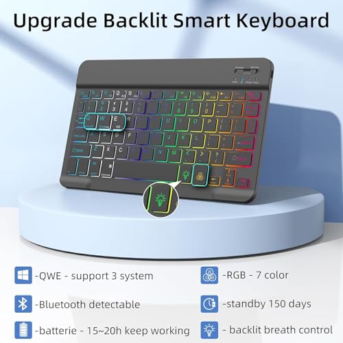 Image of MICROWARE Backlit Keyboard Case for Samsung Galaxy Tab S9 FE 10.9'', Detachable Wireless Keyboard Case & Built-in S Pen Holder for Samsung Galaxy Tab S9 /S8 /S7 11'' (Normal, S9 11 inch)