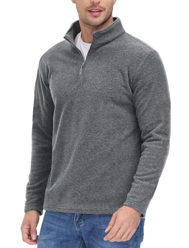 EKLENTSON Fleece Jumpers Men Winter Stretch Midlayer Pullover Long Sleeve Quarter-zip Pullover Sportwear Tops Dark Grey,M - Image 2