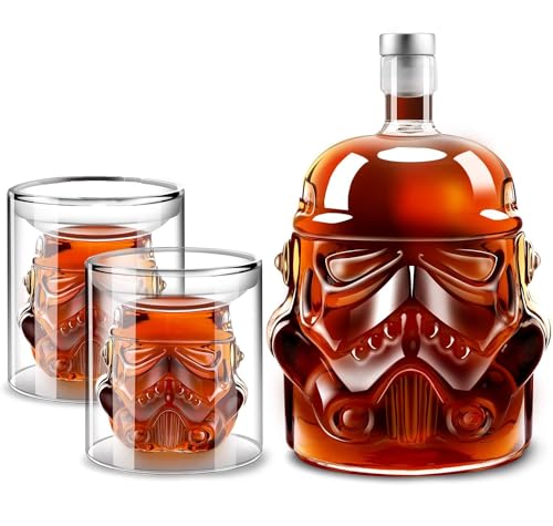 Stormtrooper Creative Whiskey Decanter Set Bottle with 2 Wine Glasses 150ml for liquor, Bourbon, Scotch, Vodka, Father's Day Gift for Men Women, Star Set Wars