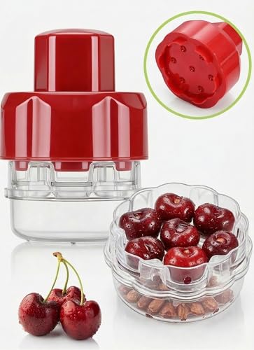 YOLEYUAN 7-in-1 Kirschentkerner Werkzeug - Tragbarer Push-Down-Kirschensamenentferner kein Griff-Design für Küche Picknick YTJ7-001