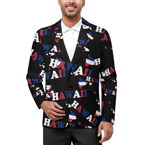 Hawaii State Flag Map Men's Slim Suit Long-Sleeve Prom Tuxedo Classic Two Button Business Jacket