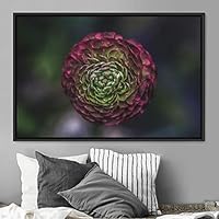 Framed Canvas Wall Art Pink Flower Portrait Bohemian Dark Dramatic Floral Multicolor Petal Photography Portrait - 16x24 inches