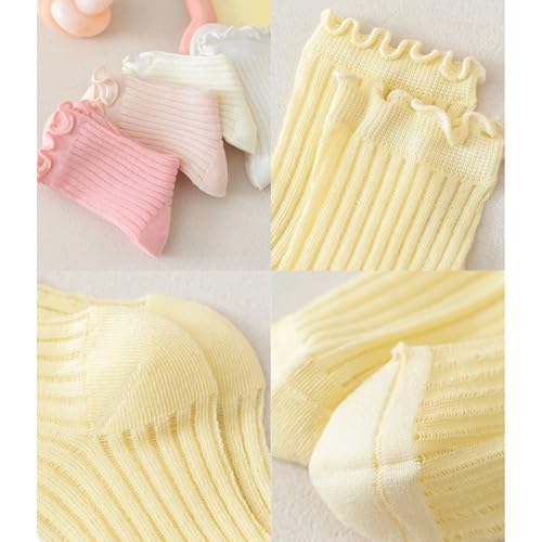 4 Pairs Girls' Socks for Summer, Thin Mesh Cotton Mid-Calf Socks with Princess Ruffle Trim4