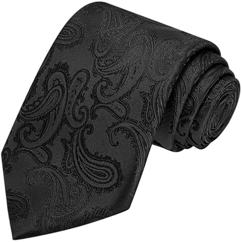 KissTies Mens Black Tie Solid Paisley Necktie + Gift Box Cover