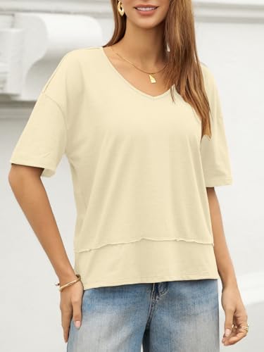 Image of UNCLECAT Womens V Neck T Shirts Summer Trendy Loose Fit Casual Tops Tees
