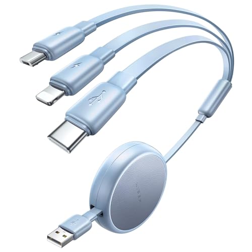 LISEN 3in1 充電ケーブル 巻き取り, 1m まきとり充電ケーブル c, 高耐久 マルチ 充電コード 3in1 USBA toType C/Lightning/Micro 3台同時給電可能 [伸縮式 絡み防止] タイプC iPhone 17 Air 16 15 14 Pro Max/Galaxy S25 S24/Kindle/Switch 2等 一本で全てのデバイスに対応, そらいろの商品画像（Amazon）