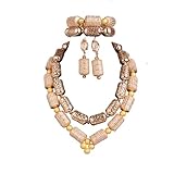 MINGHANG Juego de joyas africanas nigerianas de 2 filas de accesorios dorados, cuentas de boda africanas, juego de collar de fiesta simple y grueso para mujer